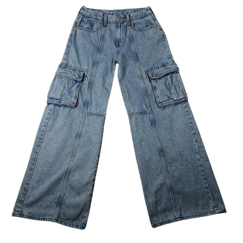 Old Navy Jeans Kids 16 Blue High Rise‎ Baggy Cargo Wide Leg Denim Pants